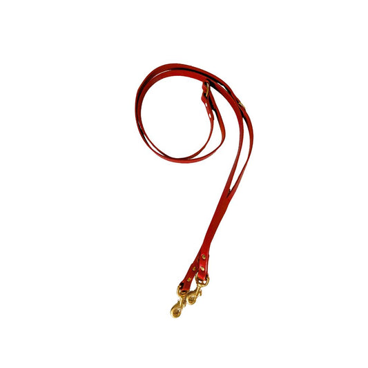 Deep red three way leather lead with brass hardware from The Grand Pet Company