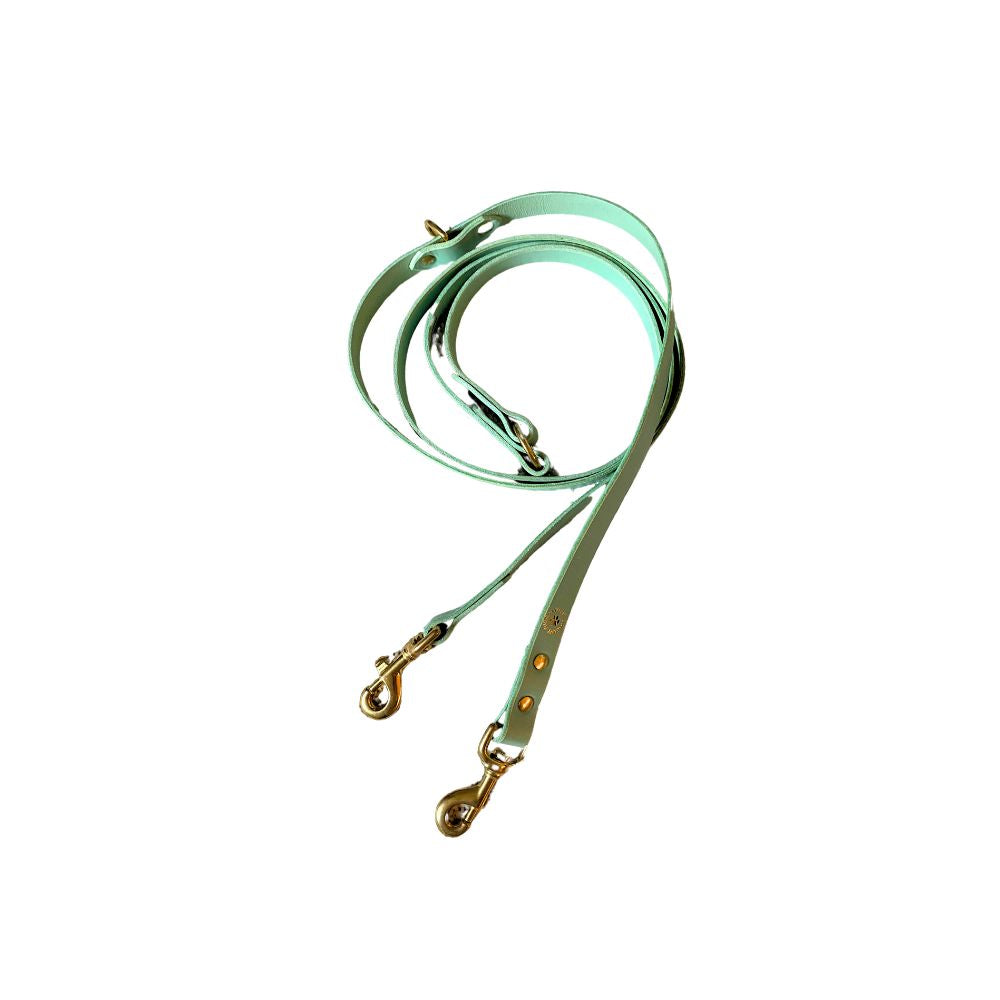 Pistachio green three way leather lead from The Grand Pet Company
