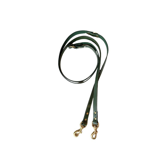 Racing green three way leather lead from  The Grand Pet Company