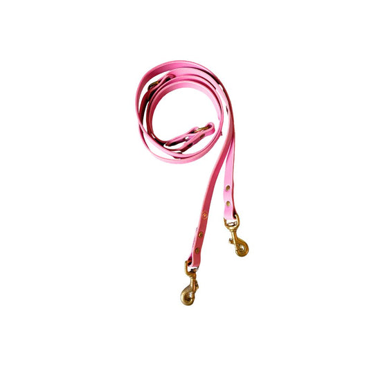 Rose pink three way leather lead from  The Grand Pet Company