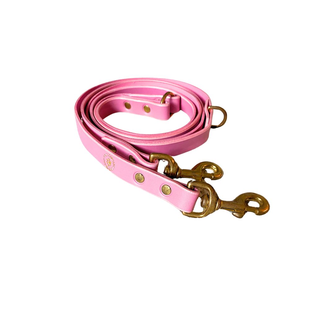 Rose Pink three way leather dog lead from The Grand Pet Company