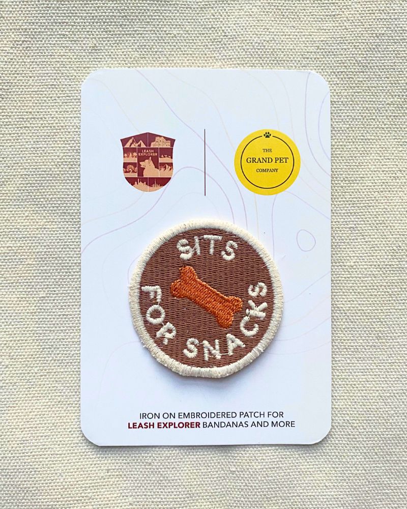 Sits for Snacks embroidered pet patch from The Grand Pet Company Dubai