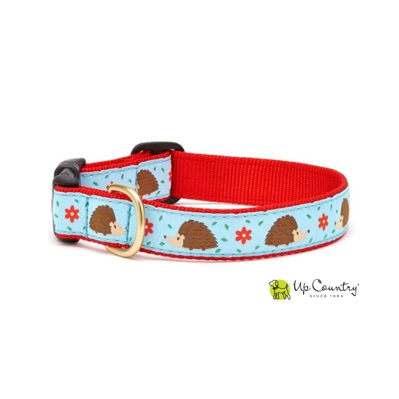 Dog collar with hedgehog pattern on a light blue background