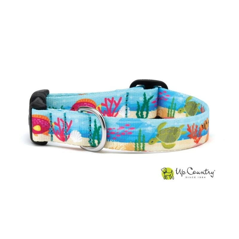 Dog collar with underwater scene design on a white background