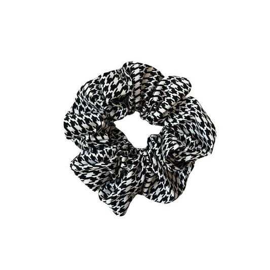 Black and White Houndstooth Handmade Cotton Scrunchie