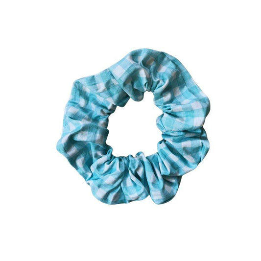 Blue Gingham Handmade Cotton Scrunchie