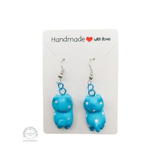 Blue and White Dotted Cat Earrings