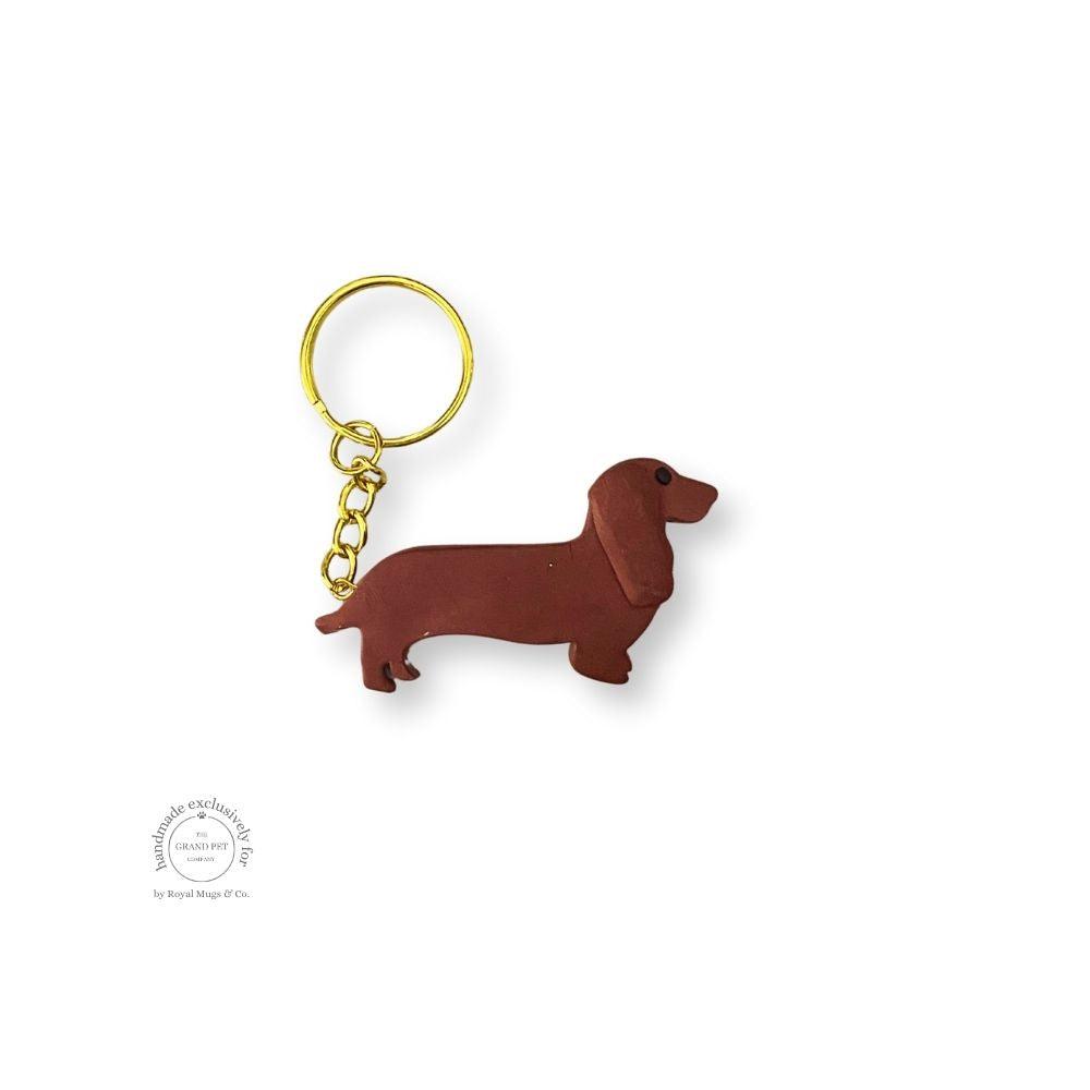 2D Brown Dachshund Keychain Gold