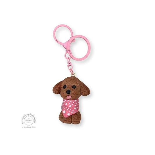 Brown Poodle with Pink Bandana Keychain Pink