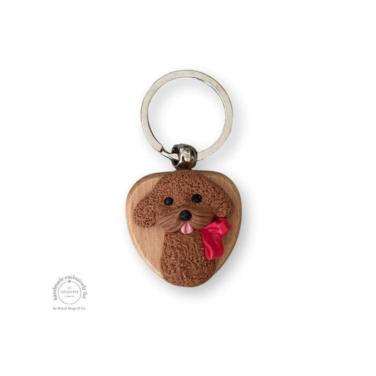 Brown Poodle with Red Bow Keyring