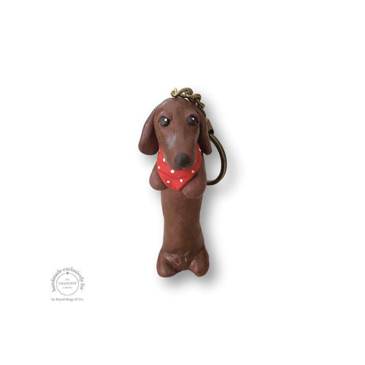 Dachshund with Red Polka Bandana Keychain Brass