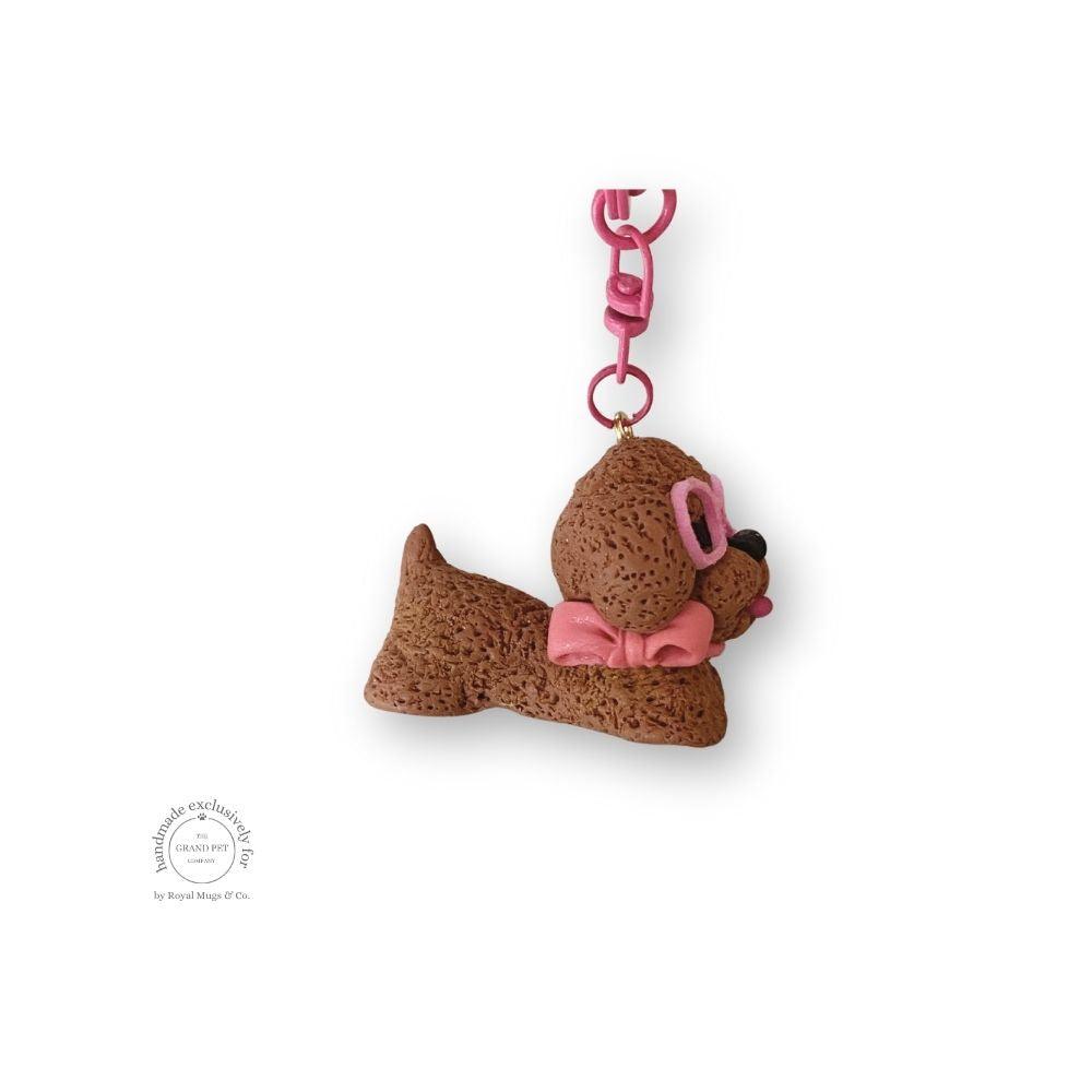 Lady Poodle with Pink Bow and Glasses Keychain Pink