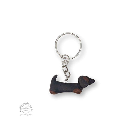 Mini Dappled Dachshund Keychain Silver