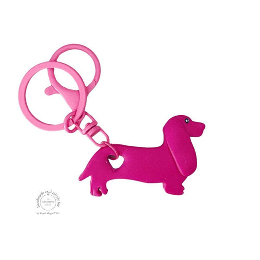 2D Pink Heart Dachshund Keychain Pink