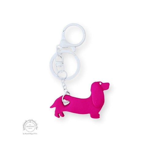 2D Pink Heart Dachshund Keychain White