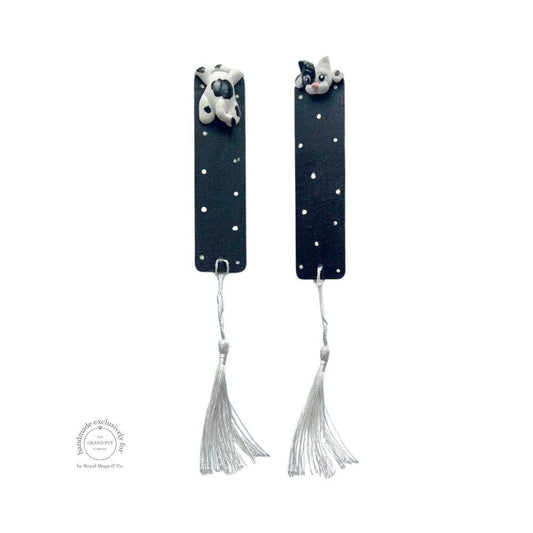 Playful Black and White Cat Polka Bookmark