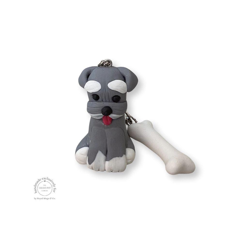 Schnauzer with Bone Keychain Silver