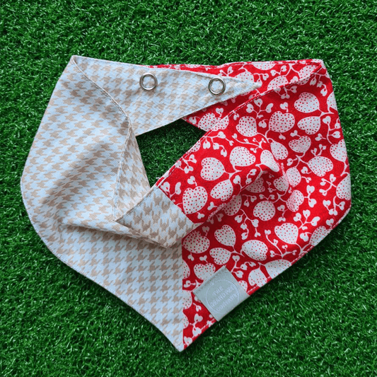 Strawberry Hearts x Houndstooth Half and Half Dog Bandana