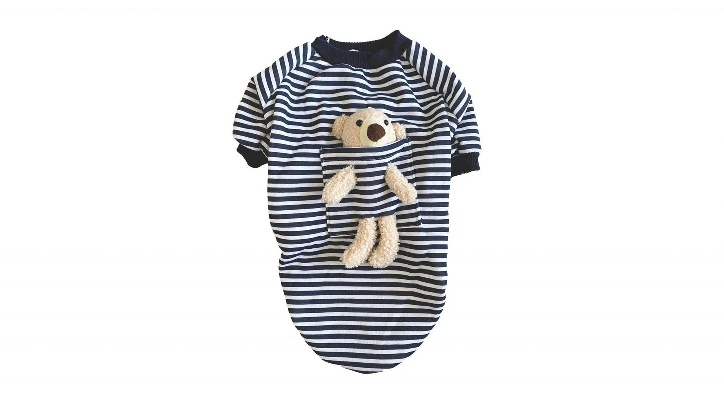 Stripey Teddy Bear Tee - Navy, Medium