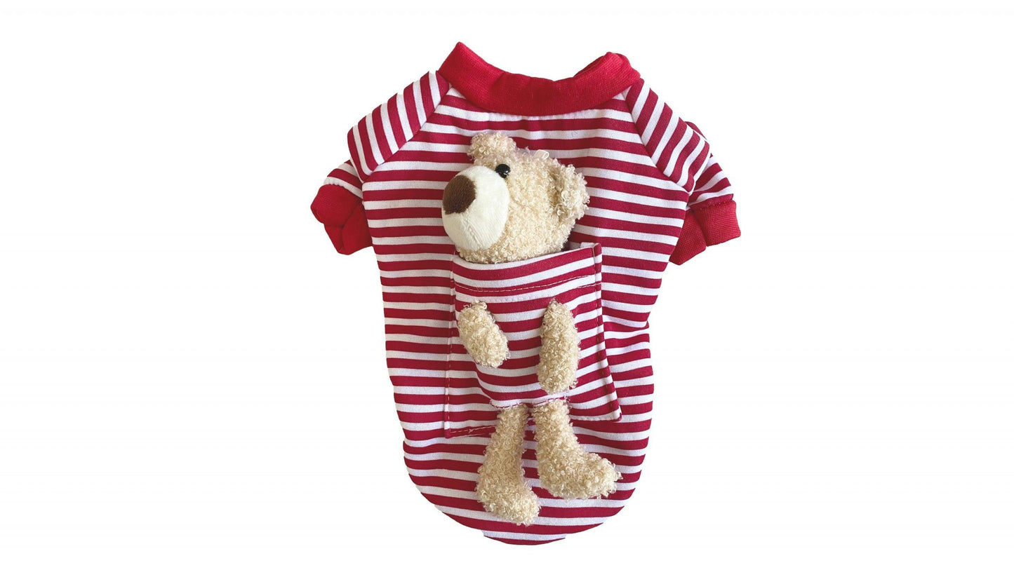 Stripey Teddy Bear Tee - Red, Medium