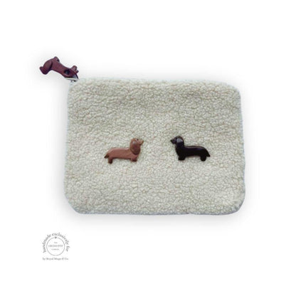 Two Dachshunds Cream Fluffy Pouch