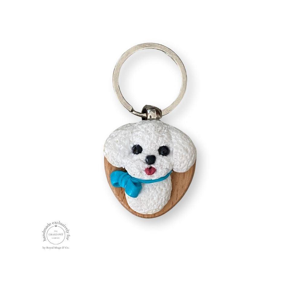 White Poodle with Blue Bow Keyring