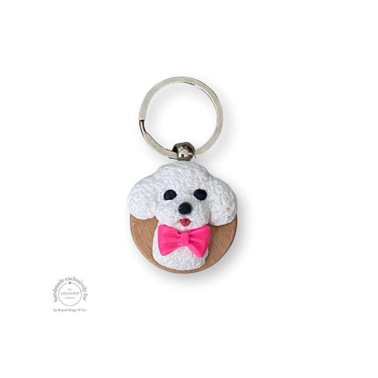 White Poodle with Pink Bow Keyring