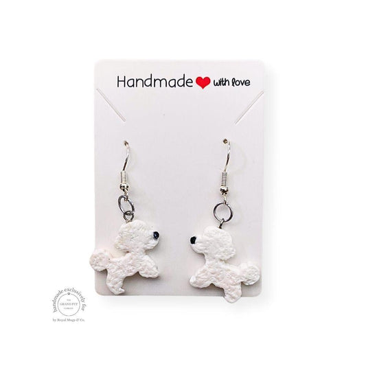 White Poodle Black Nose Hook Earrings