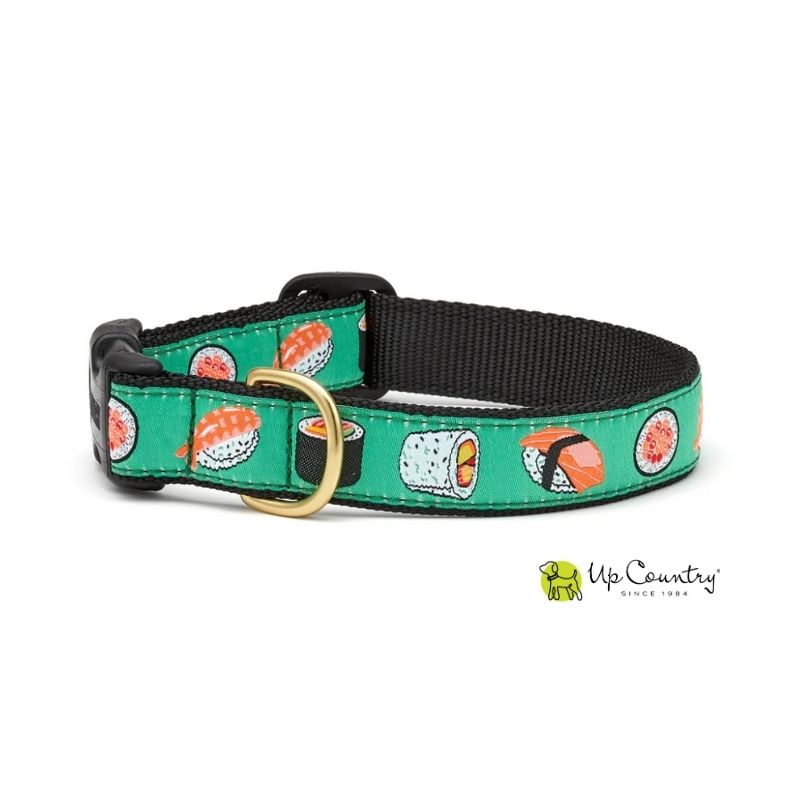 Dog collar with sushi pattern on a green background
